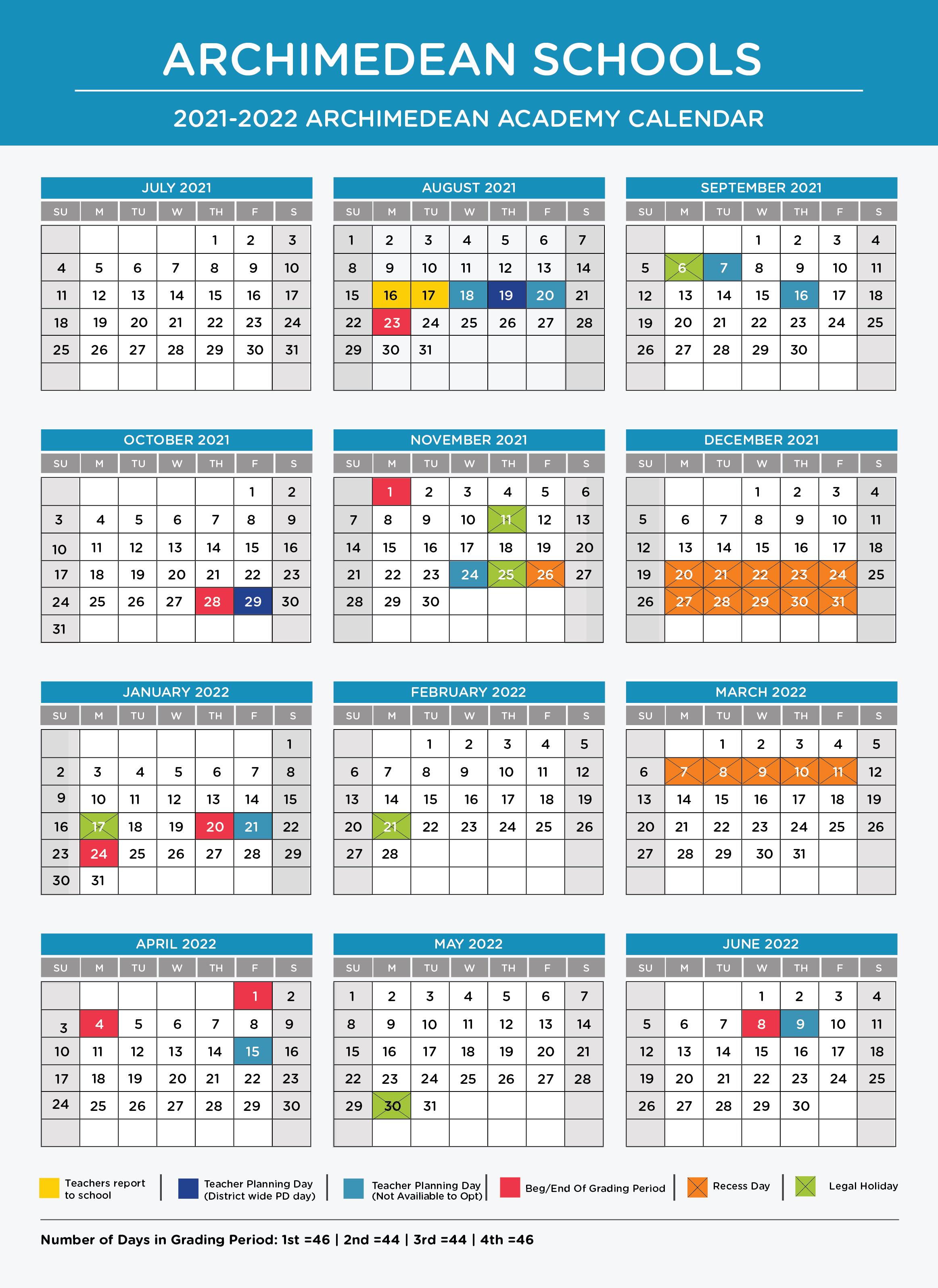 Calendar of Events Archimedean Schools
